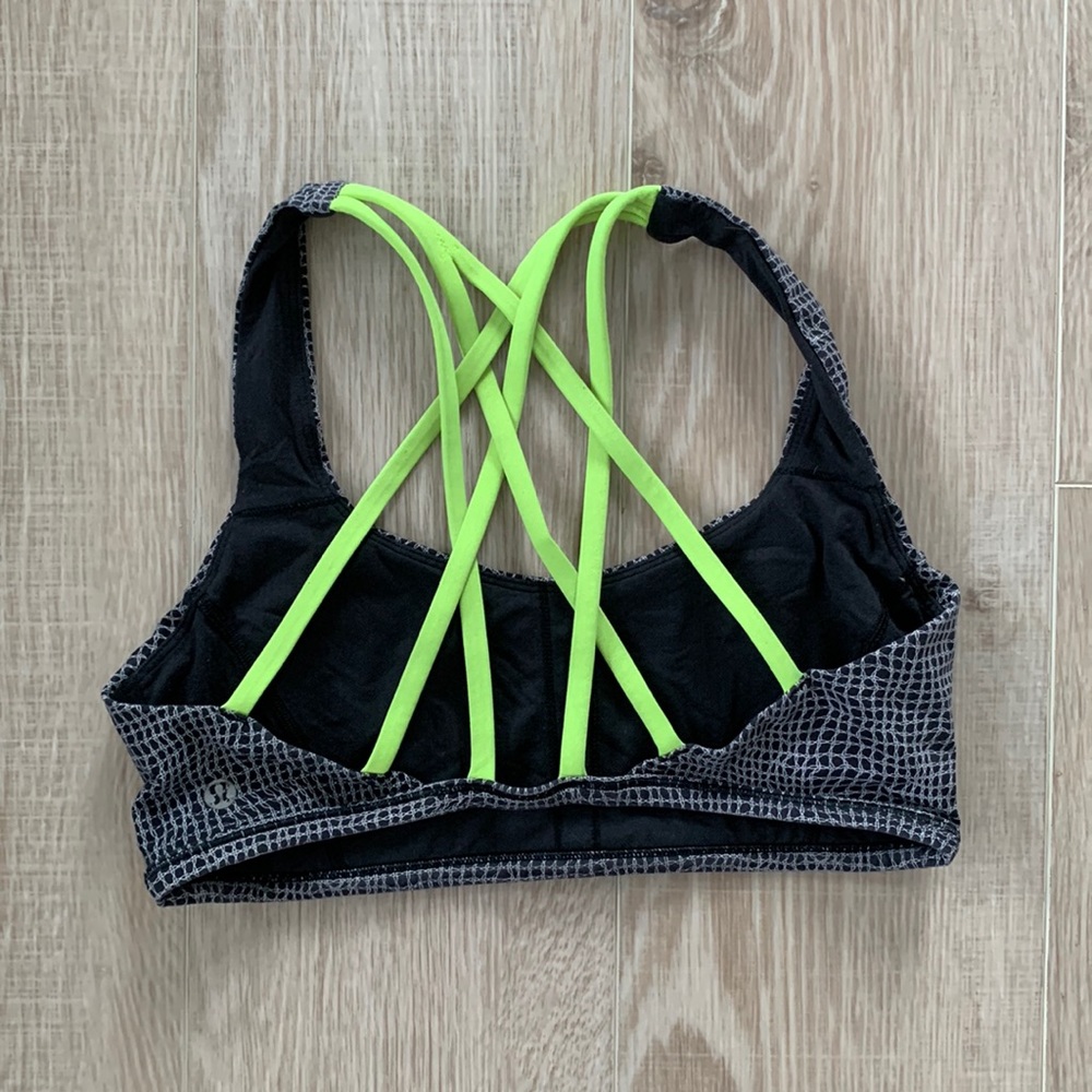 Lululemon Free To Be Tranquil Bra Fall Net White Black / Ray Neon Yellow